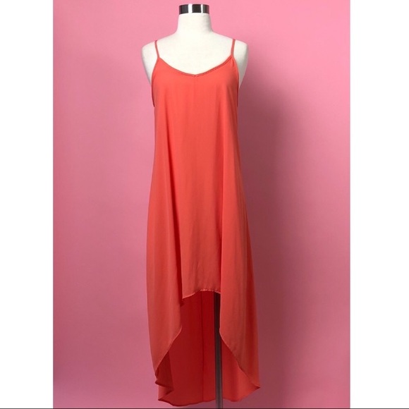 Lush high low open back flowy coral pink dress M - Picture 1 of 6